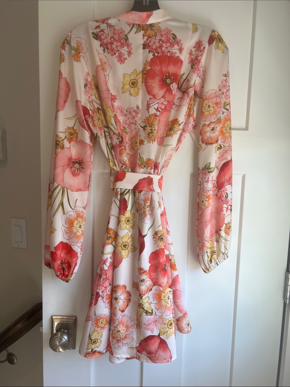 Lavender Brown White Mini Dress with Pink & Yellow Floral Print - Picture 5 of 5